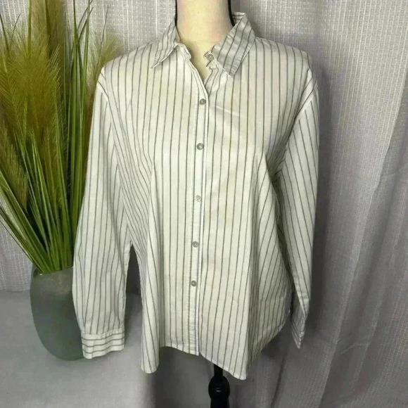 Market By Chico’s 2 L Women’s Blue Pin Stripes Long Sleeve Button Down Dressy - Picture 1 of 9